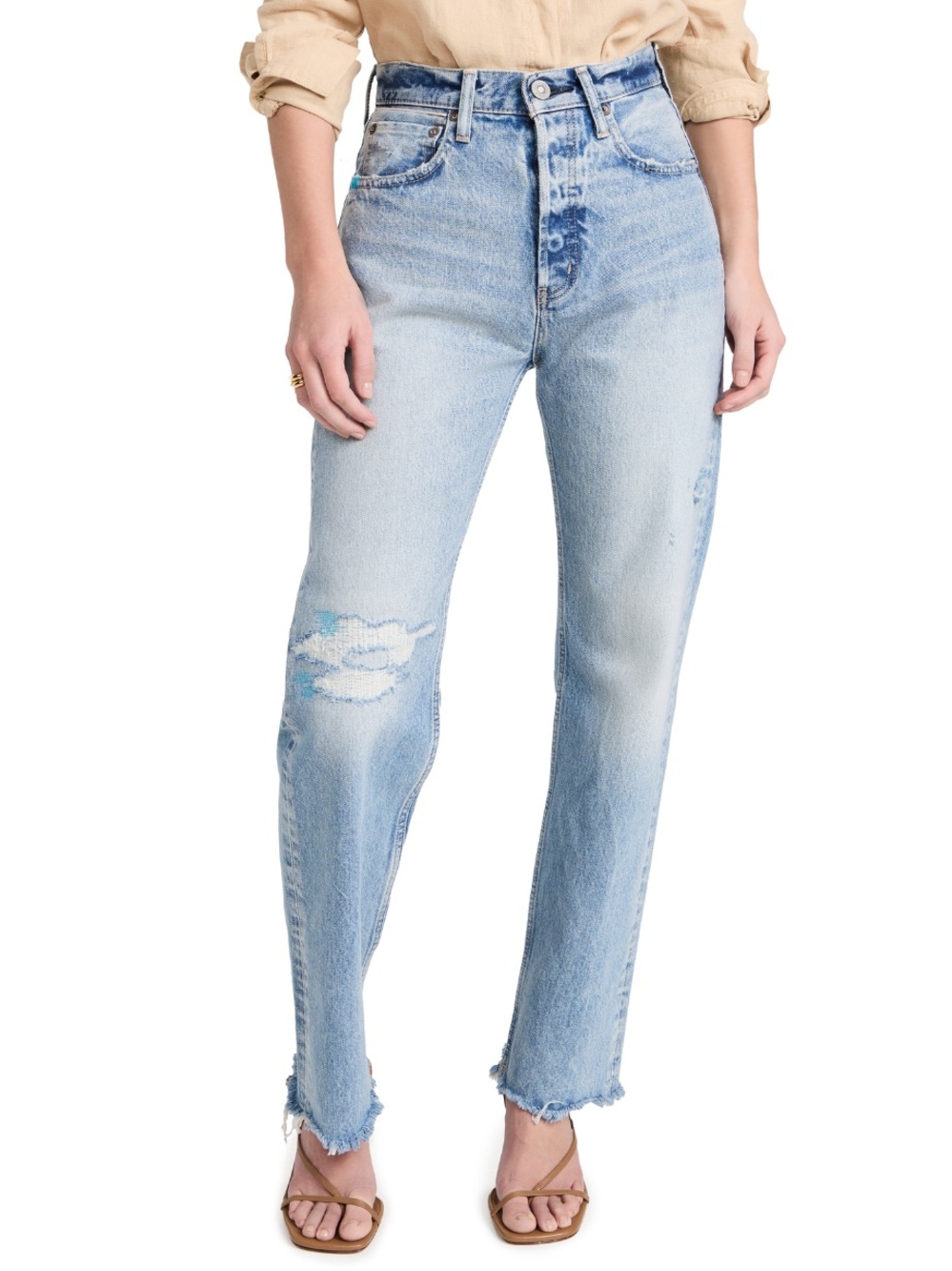 Moussy Vintage MV Brighton Distressed Wide Straight Leg Jeans Size 27
